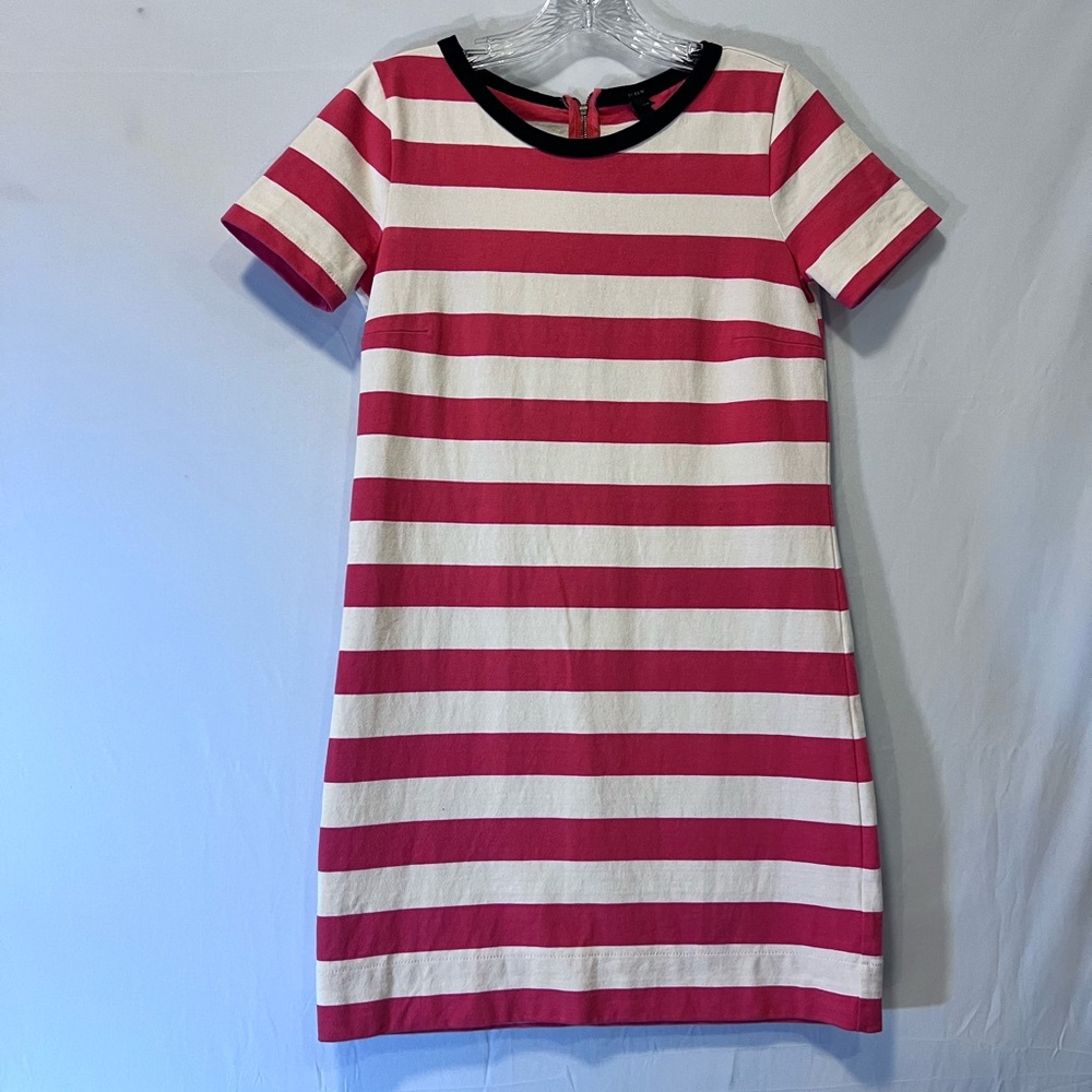 J.CREW Dress XXS Striped Shift Mini Zip Back Short Sleeve Jersey Cotton Pink